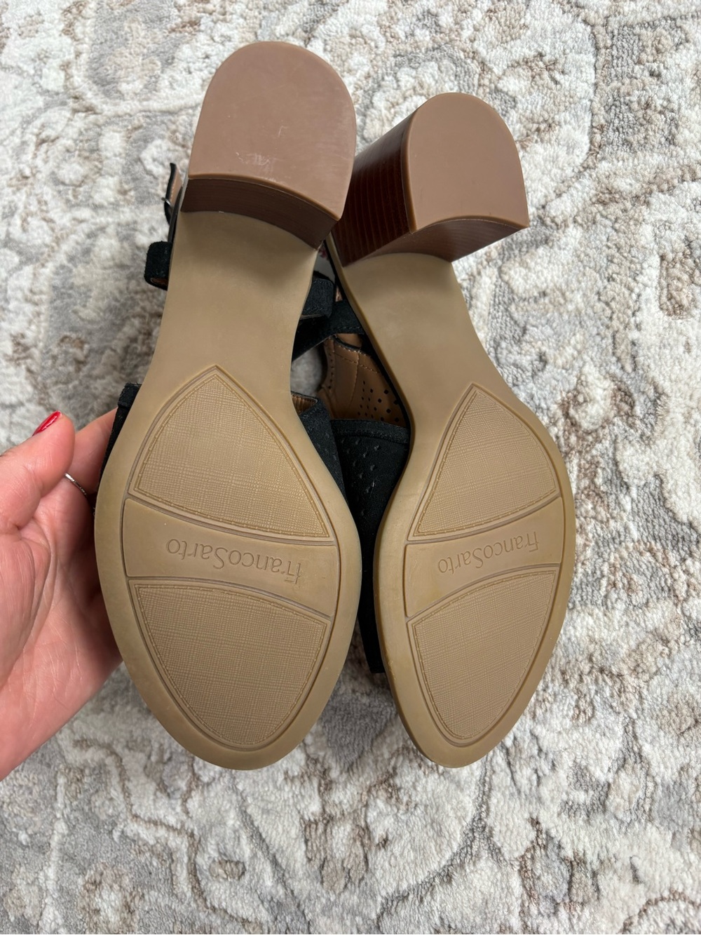Franco Sarto Size 8 - Black Suede Open-Toe Ankle Strap Sandals - Picture 3 of 6